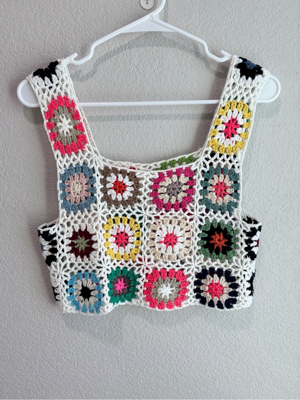 Granny Square Crochet Crop Top Tank Top Multicolored Size Small Medium